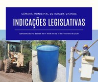 Indicações Legislativas de 11 de Fevereiro de 2020